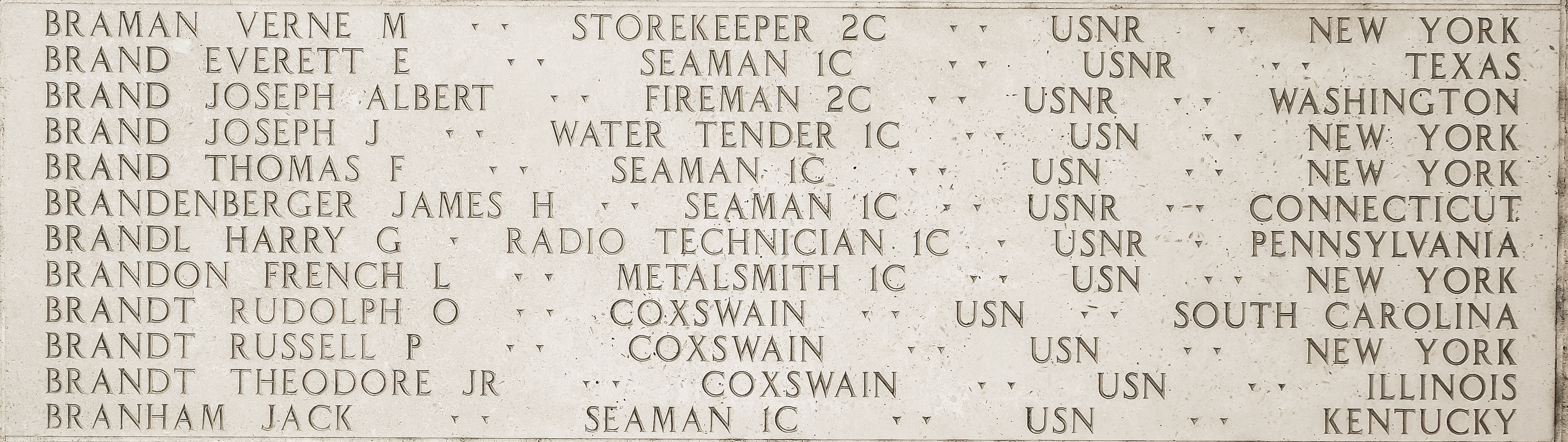 Joseph Albert Brand, Fireman Second Class